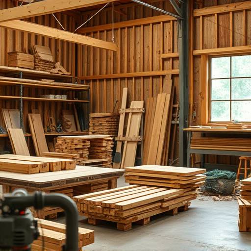A stack of sustainably sourced lumber in the Artisan Home & Design workshop.