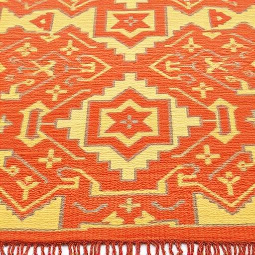 Hand-knotted wool rug with geometric pattern